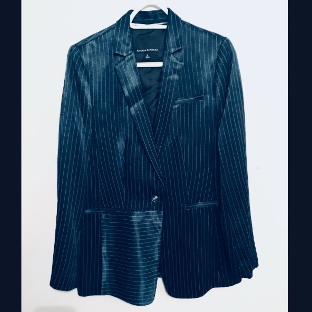 Navy Pinstripe Sateen Blazer